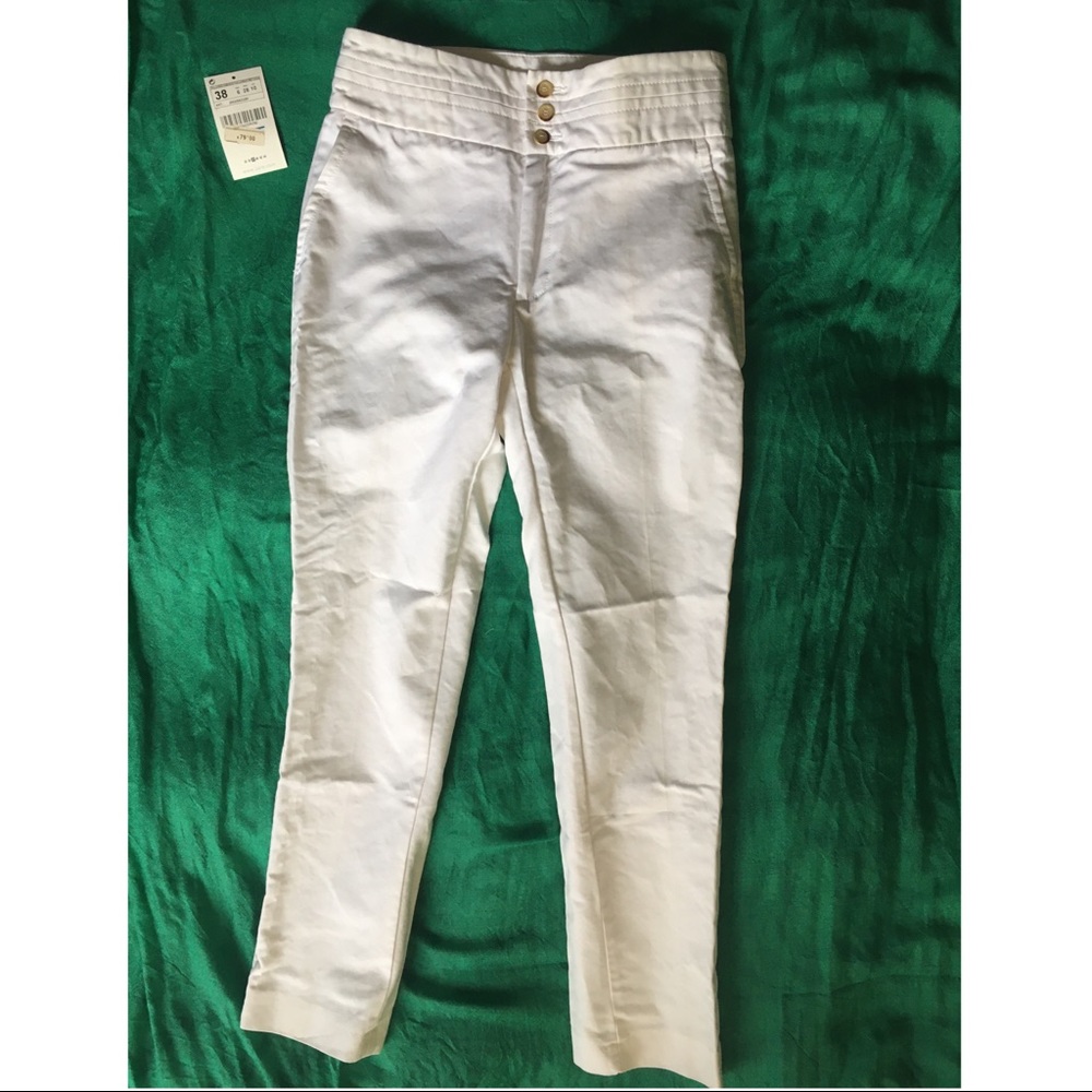 Zara Tuxedo High Rise White Formal Trouser Pants
